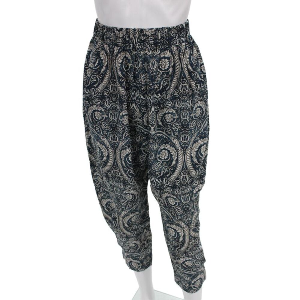Mariacher Women Harem Pants Dark Blue Silk Paisley Bohemian Size M